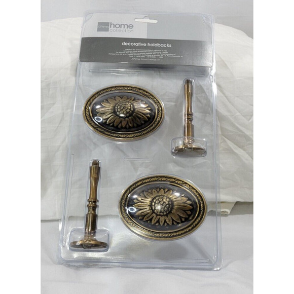 JcPenney Home Collection Decorative Holdbacks Antique Look Gold Sunflower NEW - Picture 1 of 8